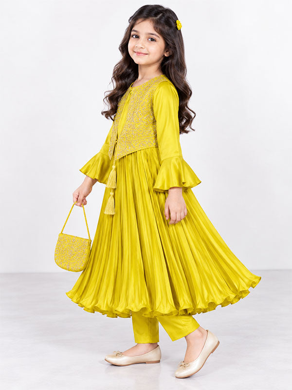 Girls Yellow Fancy Frock with Matching Handbag