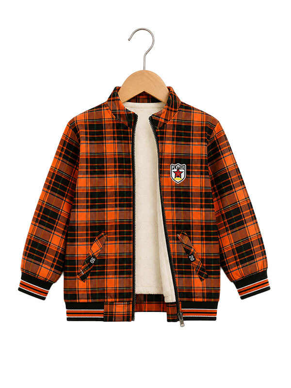 Boys Orange & Black Checkered Winter Jacket