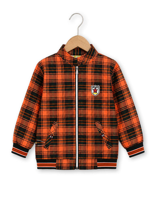 Boys Orange & Black Checkered Winter Jacket
