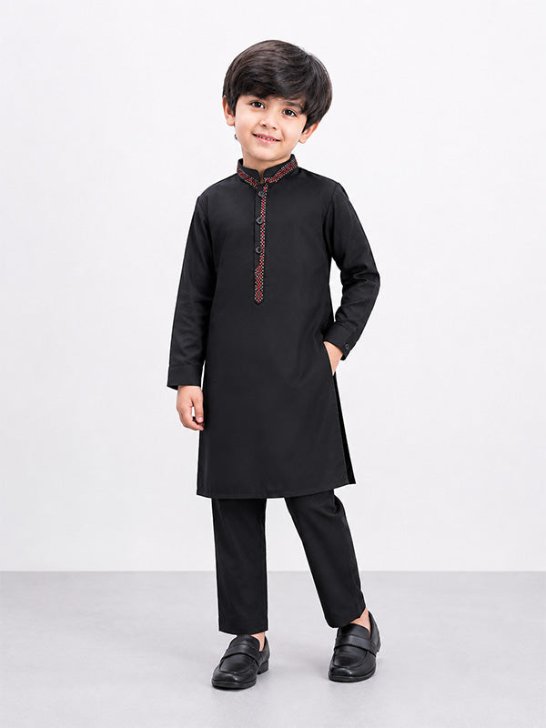Boys Black Embroidered Kurta Shalwar Set