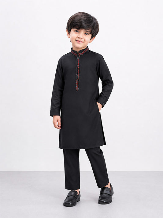 Boys Black Embroidered Kurta Shalwar Set
