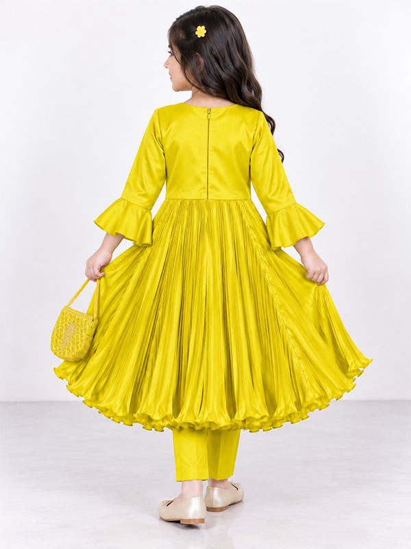 Girls Yellow Fancy Frock with Matching Handbag