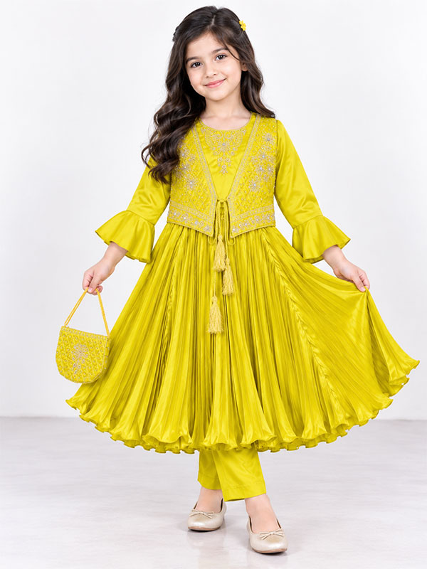Girls Yellow Fancy Frock with Matching Handbag