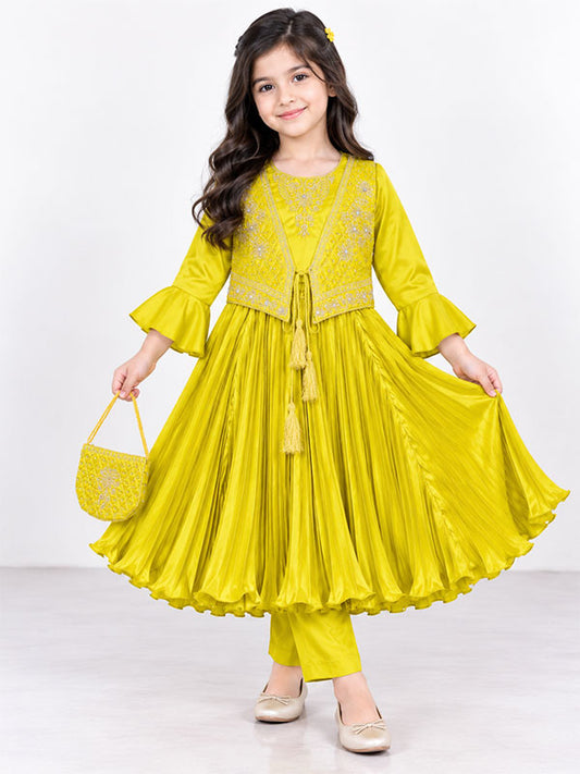 Girls Yellow Fancy Frock with Matching Handbag