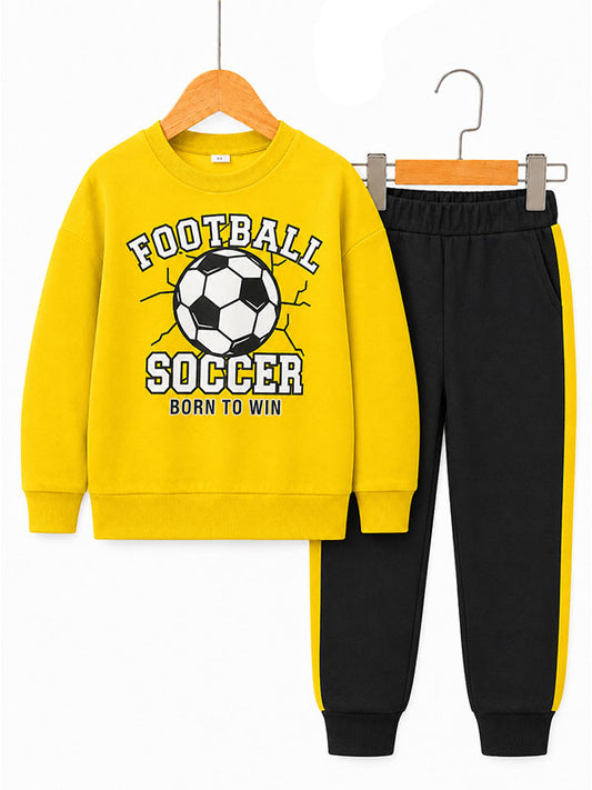 Boys Football Soccer Yellow Kids Winter Tracksuit Set