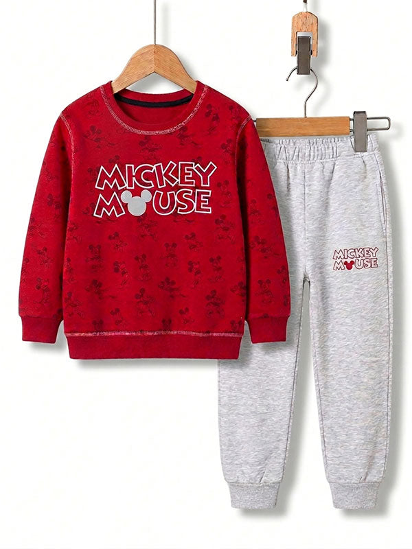 Boys Mickey Mouse Red Grey Kids Winter Tracksuit Set