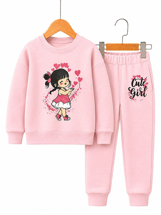 Girls Cute Girl Pink Kids Winter Tracksuit Set