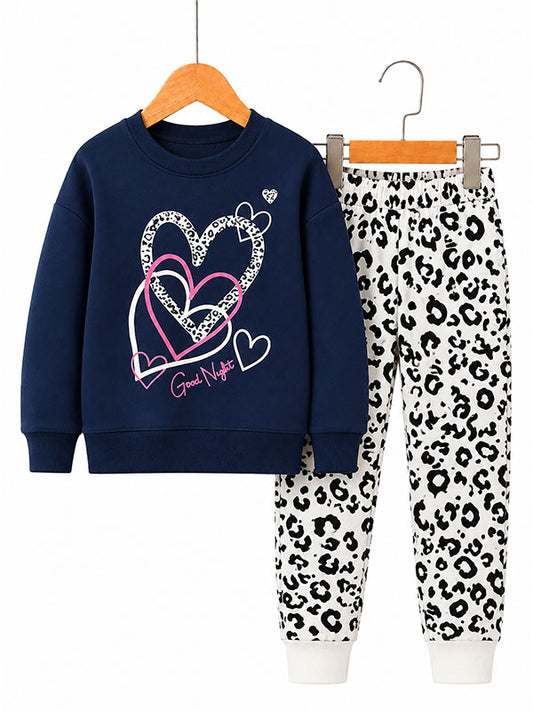 Girls Good Night Leopard Print Kids Winter Tracksuit Set