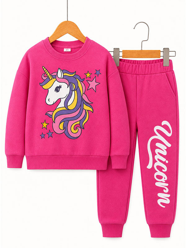 Girls Unicorn Pink Kids Winter Tracksuit Set