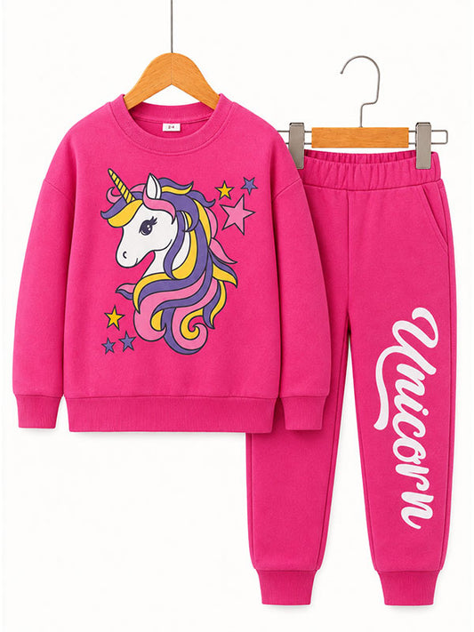 Girls Unicorn Pink Kids Winter Tracksuit Set
